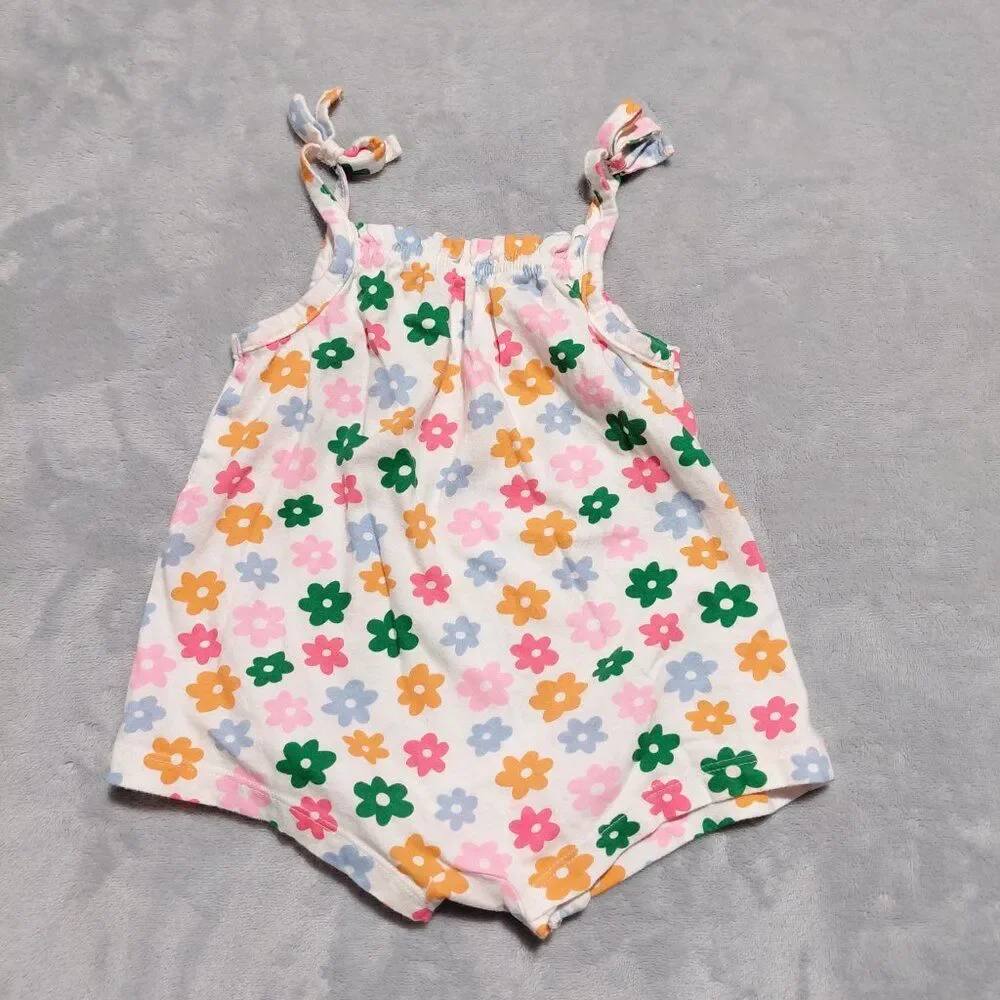 Old Navy 6-12M Retro Spring Flowers Sleeveless Romper Snap Bottom